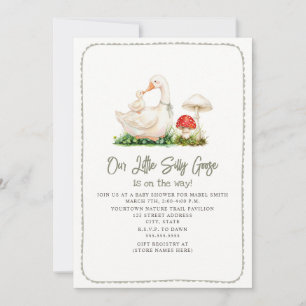 Silly Goose Mushroom Mama Sage Green Baby Shower Invitation