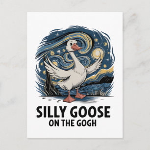 Silly Goose on the Gogh Funny Parody Geese Bird Holiday Postcard