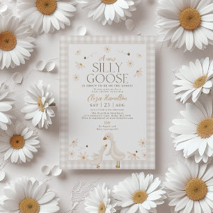 Silly Goose on the Loose Baby Shower Beige Gingham Invitation