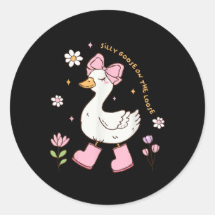 Silly Goose On The Loose Coquette Bow Pink Girl Ki Classic Round Sticker