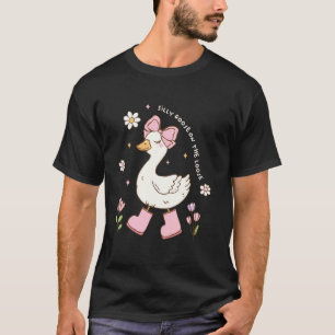 Silly Goose On The Loose Cute Goose Coquette Bow T-Shirt