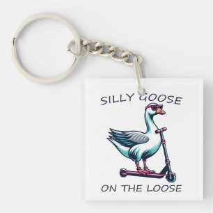 Silly Goose On The Loose Goose Skating on Scooter Key Ring