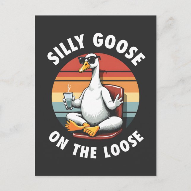 Silly Goose on the Loose Meditation Yoga Retro Announcement Postcard (Front)