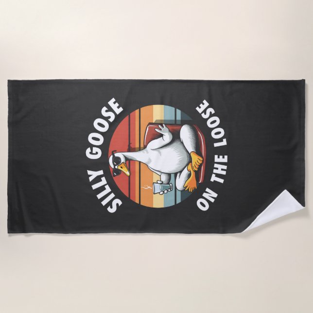 Silly Goose on the Loose Meditation Yoga Retro Beach Towel (Front)