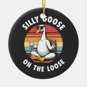 Silly Goose on the Loose Meditation Yoga Retro Ceramic Ornament
