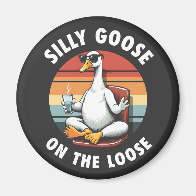 Silly Goose on the Loose Meditation Yoga Retro Magnet (Front)