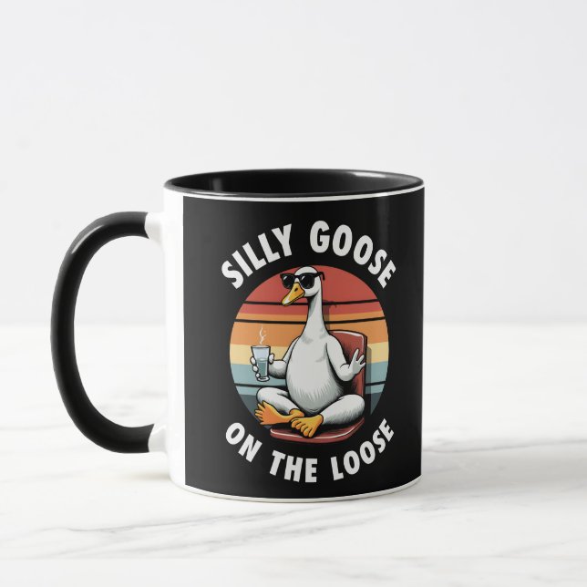 Silly Goose on the Loose Meditation Yoga Retro Mug (Left)