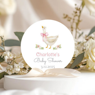 Silly Goose on the loose Pink Bow Baby Shower Classic Round Sticker