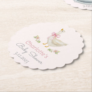 Silly Goose on the loose Pink Bow Baby Shower Paper Coaster