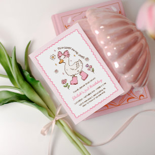 Silly Goose on the Loose Pink Bow Floral Invitation