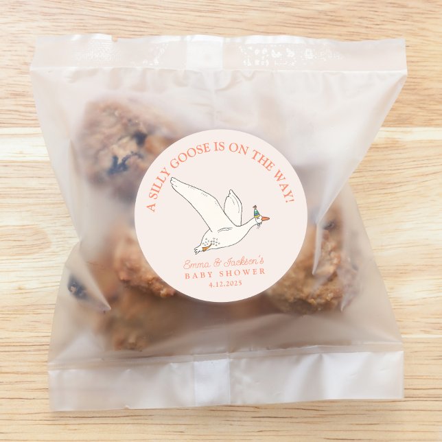 Silly Goose on the Way Baby Shower Classic Round Sticker (Creator Uploaded)