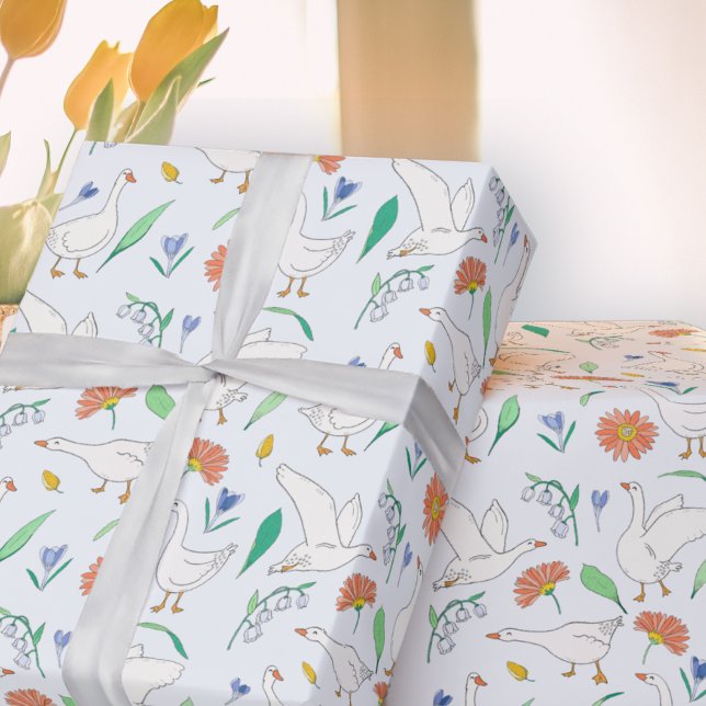 Silly Goose Party Blue Wrapping Paper (Silly Goose Gift Wrap)