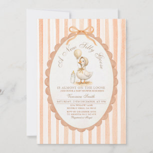 Silly Goose Peach Stripes & Bow Farm Animal Invite