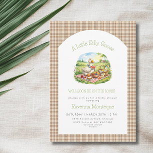 Silly Goose Picnic Brown Gingham Baby Shower Invitation