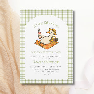 Silly Goose Picnic Green Gingham Baby Shower Invitation