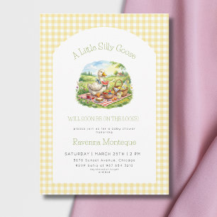 Silly Goose Picnic Yellow Gingham Baby Shower Invitation