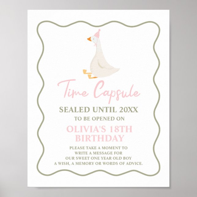 Silly Goose Pink 1st Birthday Time Capsule Poster (Front)