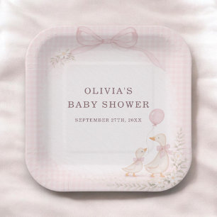 Silly Goose Pink Baby Shower Party Paper Plate