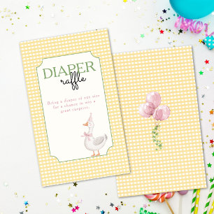 Silly Goose Pink Balloons Gingham Diaper Raffle Enclosure Card