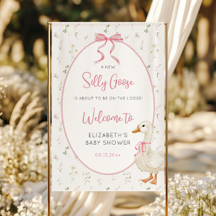 Silly Goose Pink Bow Floral Baby Shower Welcome Banner