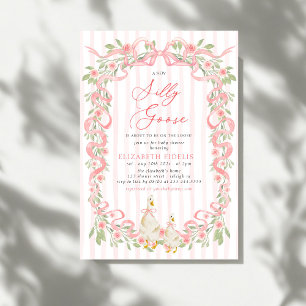  Silly Goose  Pink Bow Floral Roses Baby Shower Invitation