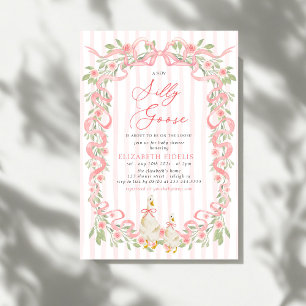 Silly Goose Pink Bow Floral Roses Baby Shower Invitation
