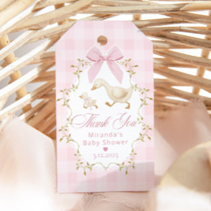 Silly Goose Pink Bow Gingham Baby Shower Thank you Gift Tags