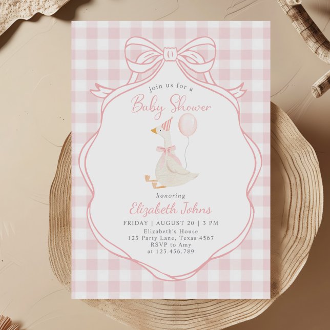 Silly Goose Pink Bow Girl Baby Shower Invitation (Creator Uploaded)