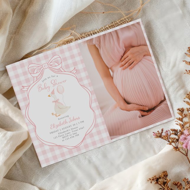 Silly Goose Pink Bow Girl Baby Shower Photo Invitation (Creator Uploaded)