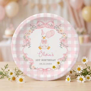 Silly Goose Pink Bow Girl Birthday Paper Plates