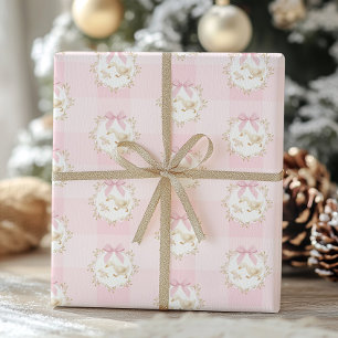 Silly Goose Pink Bow Whimsical Preppy Gingham Wrapping Paper