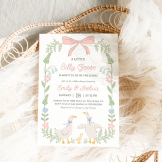 Silly Goose Pink Floral Baby Shower Invitation