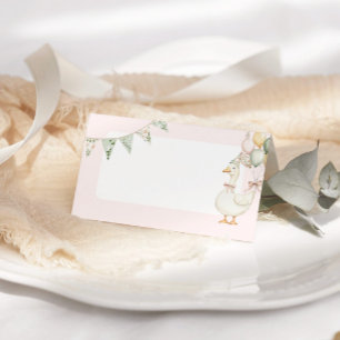 Silly Goose Pink floral Birthday party Food Place Card
