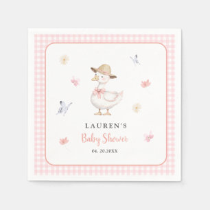 Silly Goose Pink gingham Baby girl Baby shower Napkin