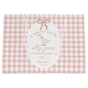Silly Goose Pink Gingham Baby Shower Cottagecore Large Gift Bag