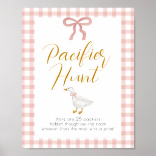 Silly Goose Pink Gingham Baby Shower Pacifier Hunt Poster
