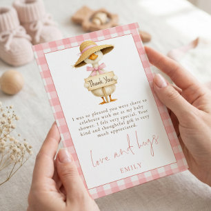 Silly Goose Pink Gingham Baby Shower Thank You Card
