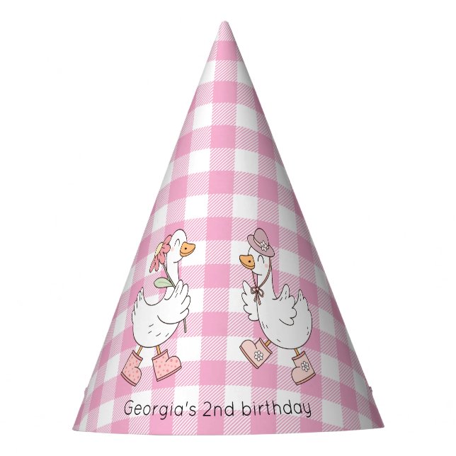 Silly Goose Pink Gingham Birthday Party Hat (Front)