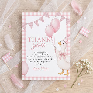Silly Goose Pink Gingham Birthday Thank You Card