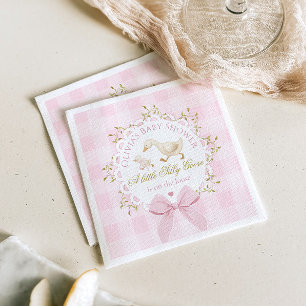 Silly Goose Pink Gingham Bow Baby Shower Napkin