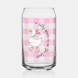 Silly Goose Pink Gingham Can Glass