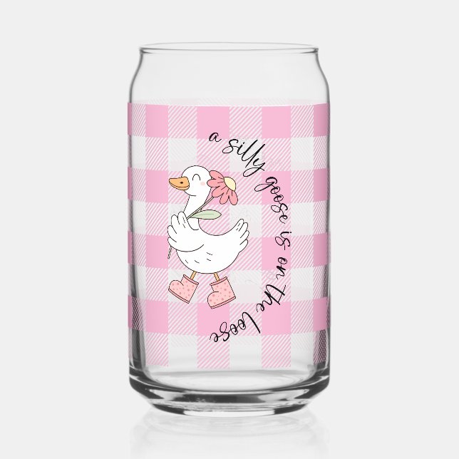 Silly Goose Pink Gingham Can Glass (Front)