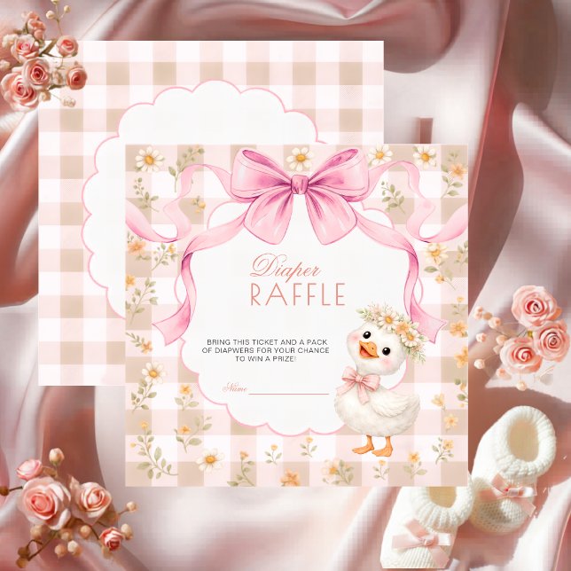 Silly Goose Pink Gingham Daisy Diaper Raffle Enclosure Card (Creator Uploaded)