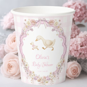 Silly Goose Pink Gingham Girl Baby Shower Paper Cups