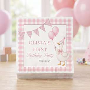 Silly Goose Pink Gingham Girl Birthday Napkin