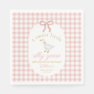 Silly Goose Pink Gingham Girl Cottage Baby Shower  Napkin
