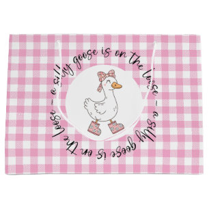 Silly Goose Pink Gingham Large Gift Bag