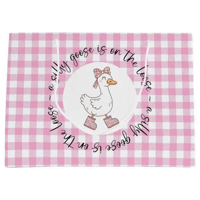 Silly Goose Pink Gingham Large Gift Bag (Front)