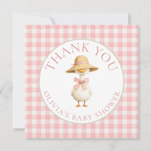 Silly Goose Pink Gingham Thank You Baby Shower  Card