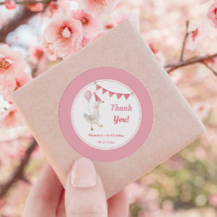 Silly Goose Pink Girl Birthday  Classic Round Sticker